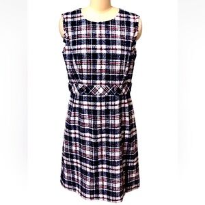 Brooks Brothers Tartan Red, White & Blue Tweed Plaid Sz 10 dress EUC